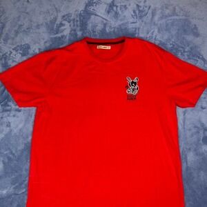 Red Lucky Charm tee with embroidered bunny men size 3xl